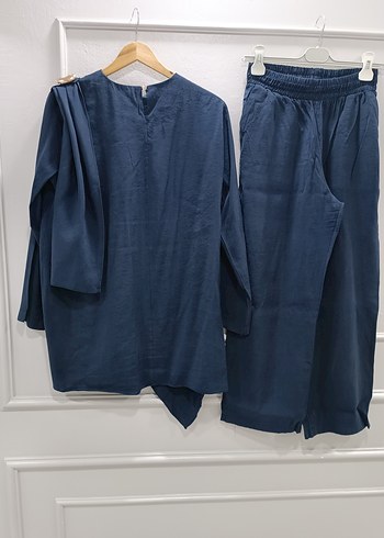 Lacivert Uzun Kollu Yaka Detaylı Bluz ve Pantolonu - Görsel 8