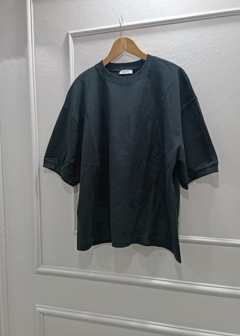 Siyah Keten Erkek Tişört, Oversize Kesim