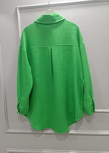 Düğmeli Yeşil Uzun Kollu Keten Gömlek - Görsel 5