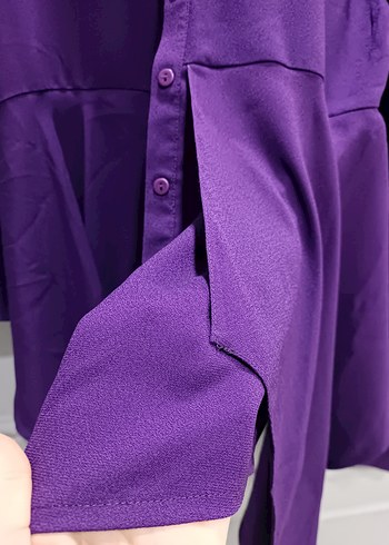 Mor Uzun Kollu Drapeli Kadın Tunik - Görsel 3