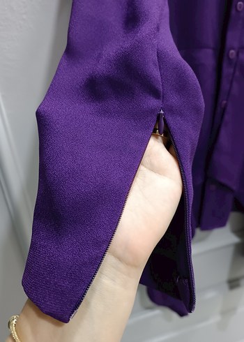 Mor Uzun Kollu Drapeli Kadın Tunik - Görsel 4