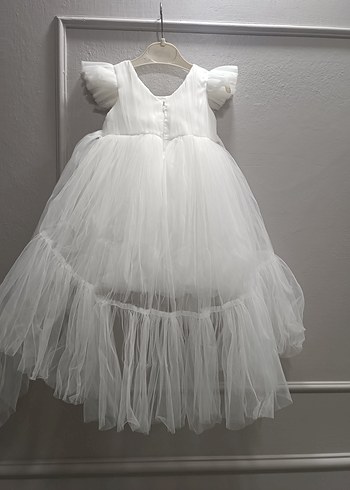 Çiçek Detaylı Beyaz Mini Gelinlik - Görsel 3