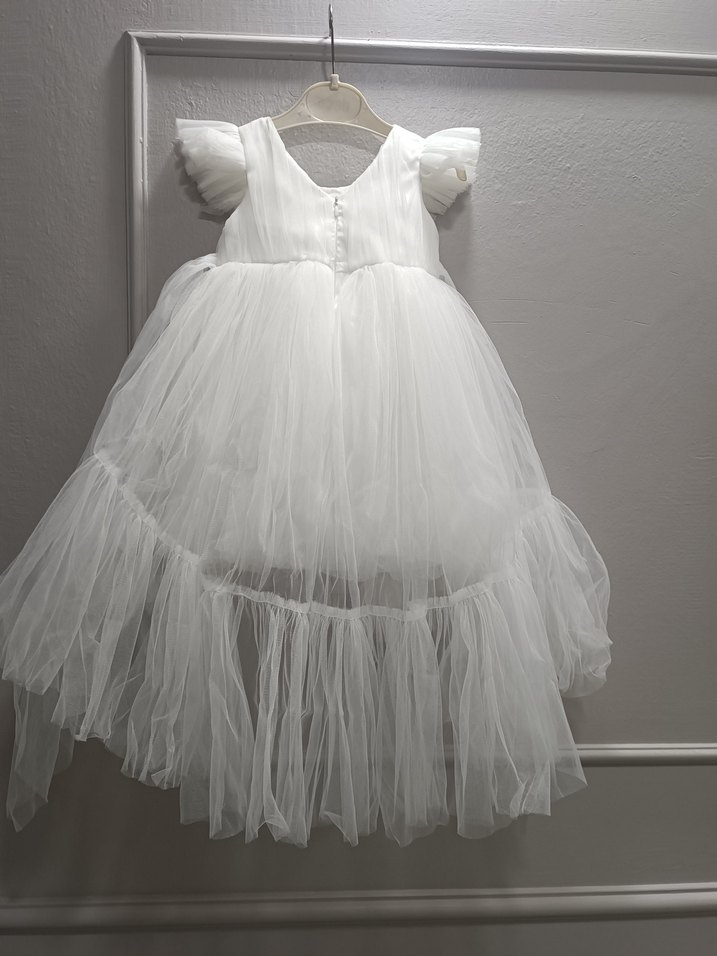 Çiçek Detaylı Beyaz Mini Gelinlik - Görsel 3