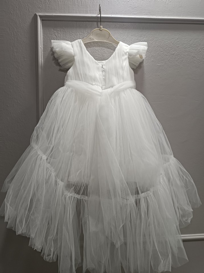 Çiçek Detaylı Beyaz Mini Gelinlik - Görsel 4