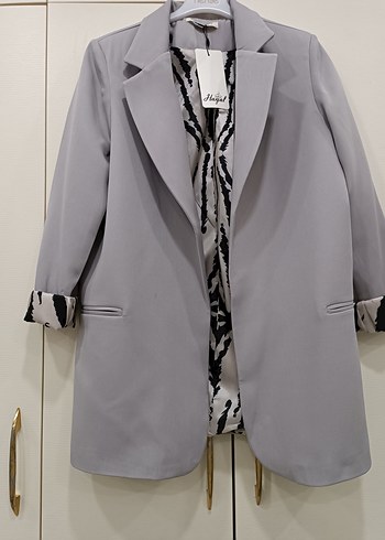 Gri Zebra Desenli Kadın Blazer - Görsel 2