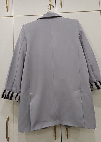 Gri Zebra Desenli Kadın Blazer - Görsel 7