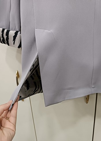 Gri Zebra Desenli Kadın Blazer - Görsel 8