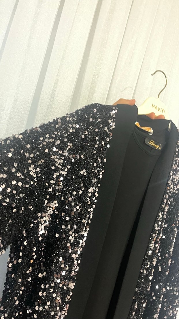 2 parça Abaya siyah parlak payet - Görsel 3