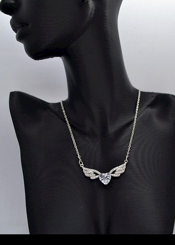 Çelik Silver Taşlı Kalp Kolye 45cm