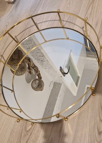 Parlak Altın Metal Çerçeveli Yuvarlak Ayna - Görsel 2