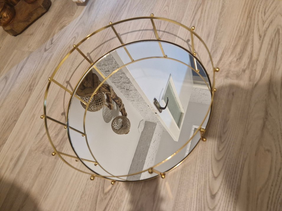 Parlak Altın Metal Çerçeveli Yuvarlak Ayna - Görsel 2