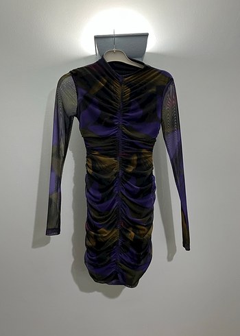 Uzun Kollu Mor Drapeli Tie-Dye Goth Elbise