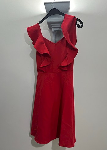 Bordo Fırfırlı Mini Abiye Elbise