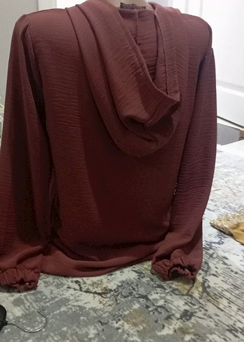 Bordo Düğmeli Uzun Kollu Bluz - Görsel 4