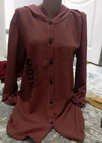 Bordo Düğmeli Uzun Kollu Bluz - Görsel 3