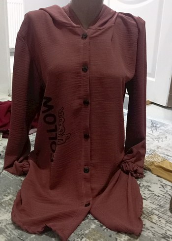 Bordo Düğmeli Uzun Kollu Bluz - Görsel 2