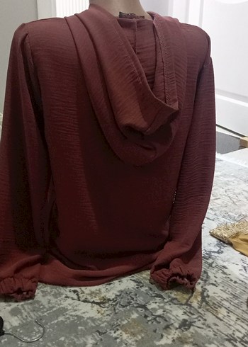 Bordo Düğmeli Uzun Kollu Bluz - Görsel 5