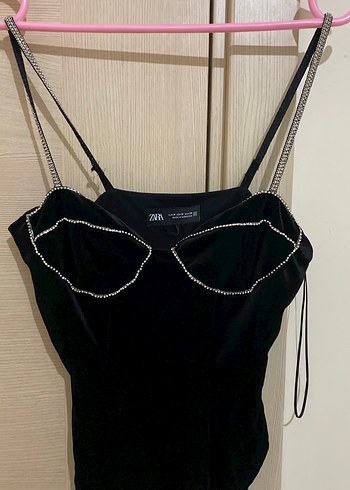 Kadın Siyah Parlak kadife body - Görsel 6