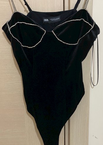 Kadın Siyah Parlak kadife body - Görsel 5