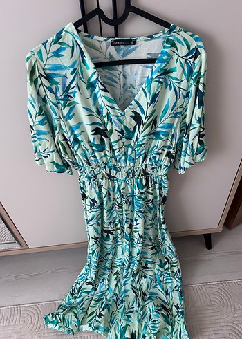 Bohem V Yaka Uzun Turkuaz Elbise - Görsel 2