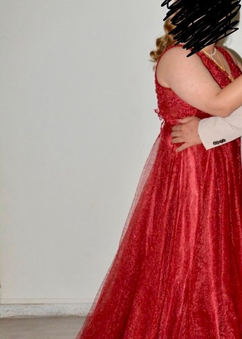 Bordo Dantel Detaylı Uzun Abiye Elbise - Görsel 2