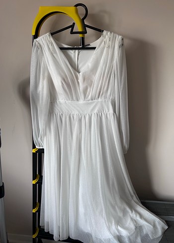 Uzun Beyaz V Yakalı Bohem Gelinlik - Görsel 2