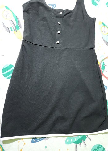 Düğmeli Siyah Midi Kadın Elbise - Görsel 7