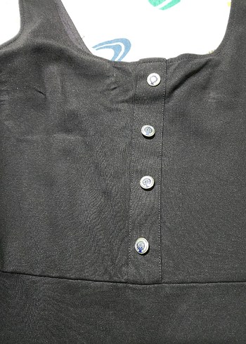 Düğmeli Siyah Midi Kadın Elbise - Görsel 6