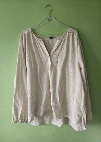 Beyaz V Yaka Kadın Keten Gömlek - Görsel 3