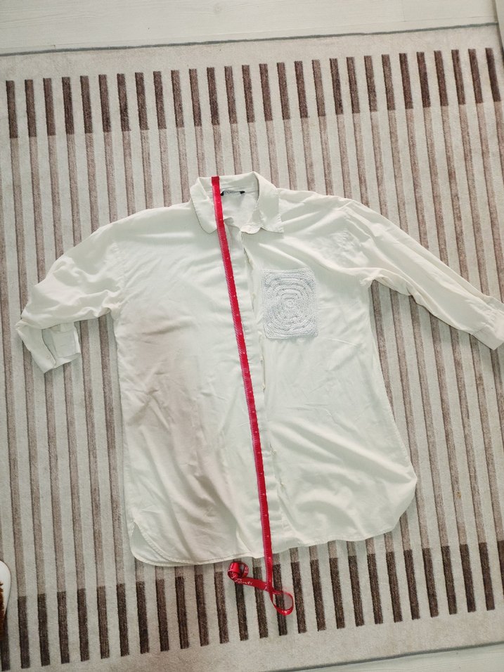 Düğmeli Beyaz Keten Uzun Kollu Kadın Gömlek - Görsel 2