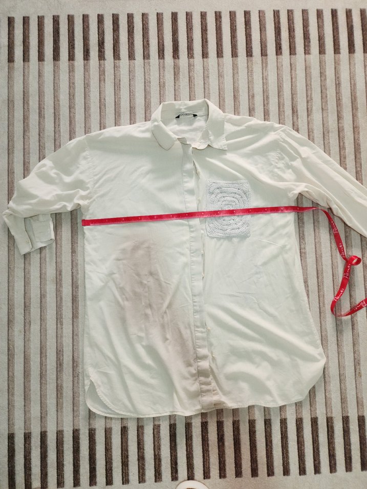 Düğmeli Beyaz Keten Uzun Kollu Kadın Gömlek - Görsel 3