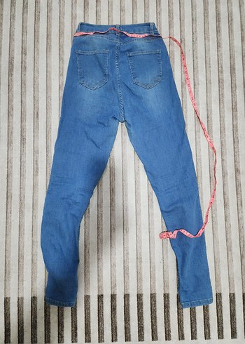 Kadın Mavi Denim Kemerli Normal Boy Jean - Görsel 3