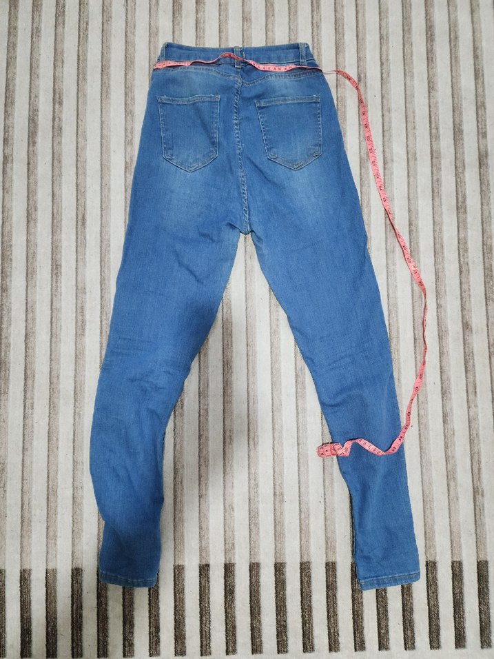 Kadın Mavi Denim Kemerli Normal Boy Jean - Görsel 3