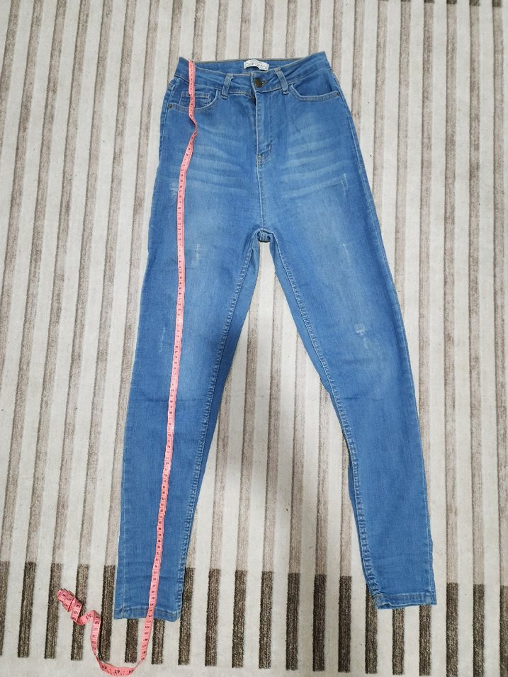 Kadın Mavi Denim Kemerli Normal Boy Jean - Görsel 2