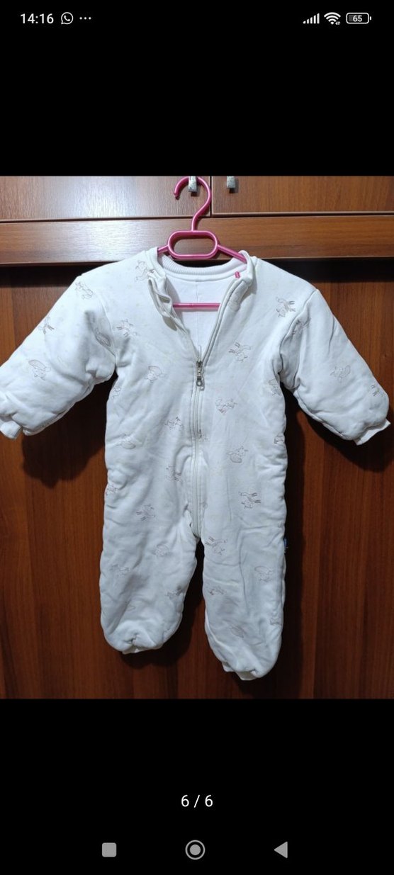 unisex Bebek Kız Beyaz Fermuarlı Tulumu - Görsel 4