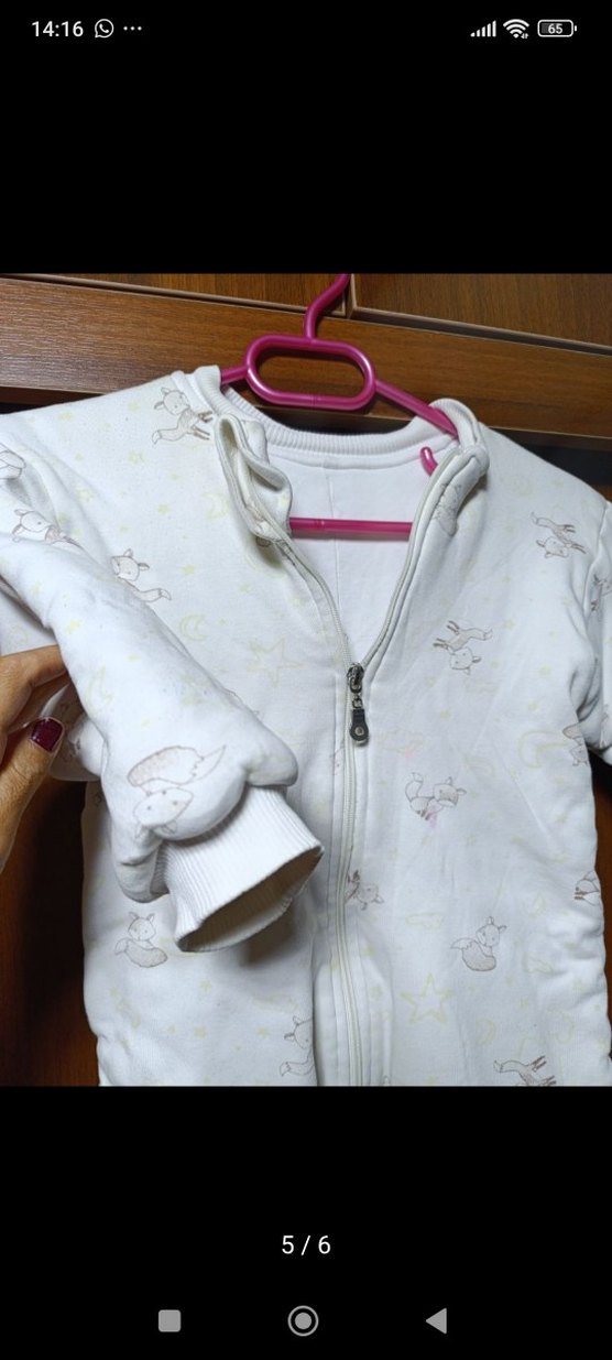 unisex Bebek Kız Beyaz Fermuarlı Tulumu - Görsel 3