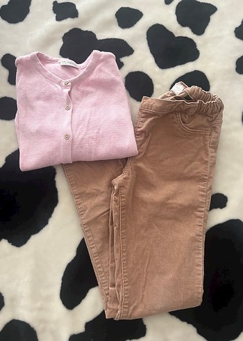 10 Yaş Beden pembe Renk Triko hırka ve pantolon 9-10 yaş
