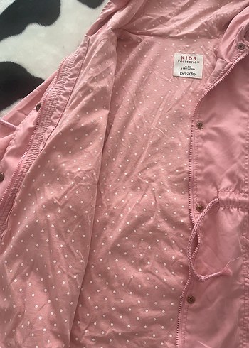7 Yaş Beden pembe Renk Kız Çocuk Pembe Kapüşonlu Düğmeli Mont