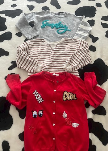 8 Yaş Beden kırmızı Renk Pamuklu ve triko kazaklar 3 lü set