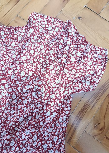 Bordo V Yaka Kısa Kollu Midi Elbise - Görsel 4