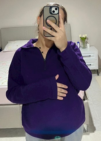 m Beden Koyu Mor Yarım Fermuarlı Yüksek Yakalı Sweatshirt