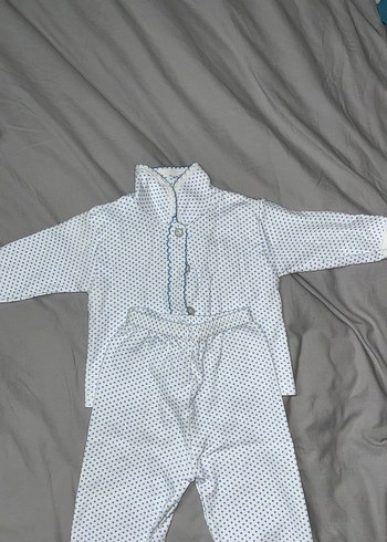 Düğmeli Beyaz Puantiyeli Erkek Pijama Takımı