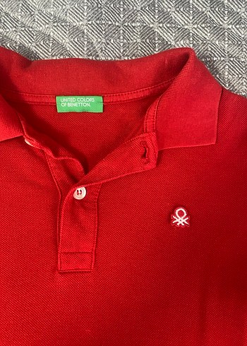7 Yaş Beden Benetton Erkek Kırmızı Kısa Kollu Polo Tişört