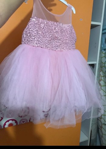 Pembe Payetli Kolsuz Kız Elbisesi - Görsel 2