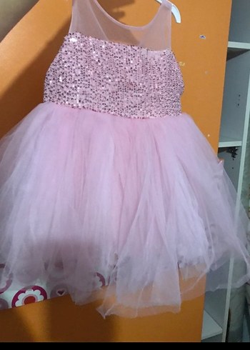 Pembe Payetli Kolsuz Kız Elbisesi - Görsel 3