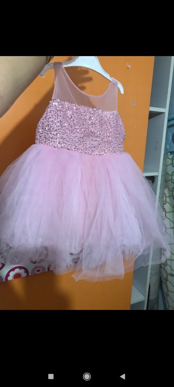 Pembe Payetli Kolsuz Kız Elbisesi - Görsel 2