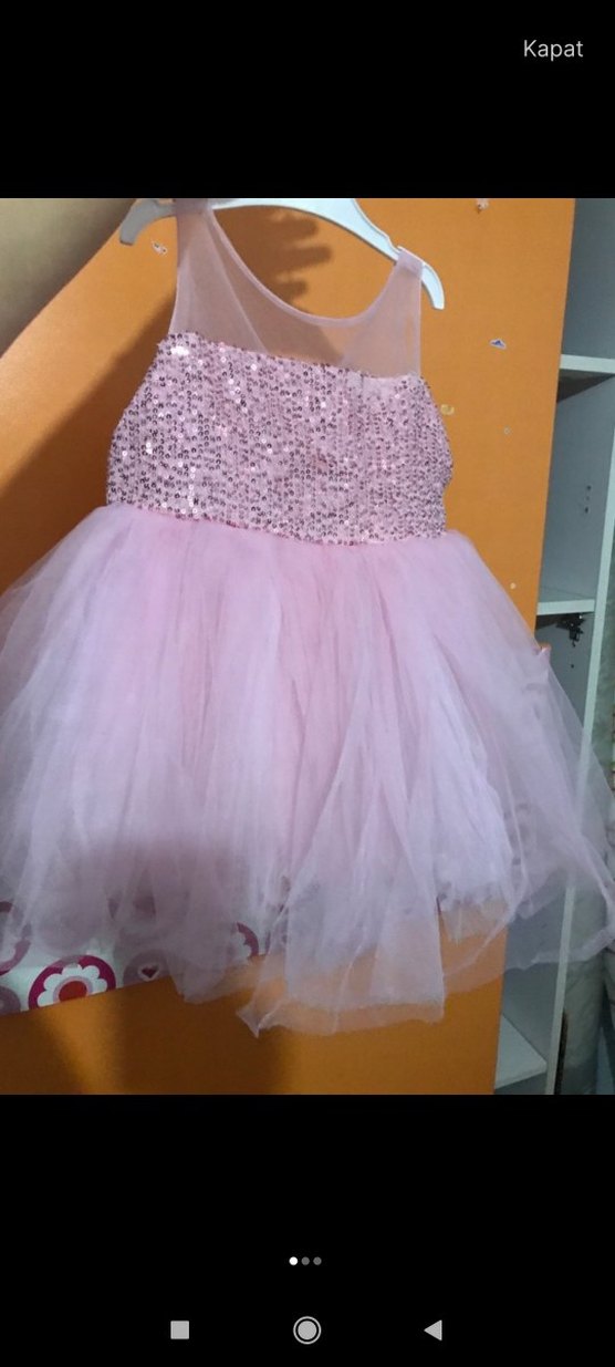 Pembe Payetli Kolsuz Kız Elbisesi - Görsel 3