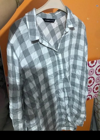 Gri Kareli Uzun Kollu Kadın Gömlek - Görsel 3