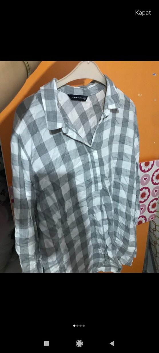 Gri Kareli Uzun Kollu Kadın Gömlek - Görsel 3