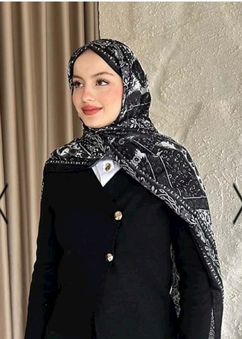 bilru design desenli soft pamuk şal siyah
